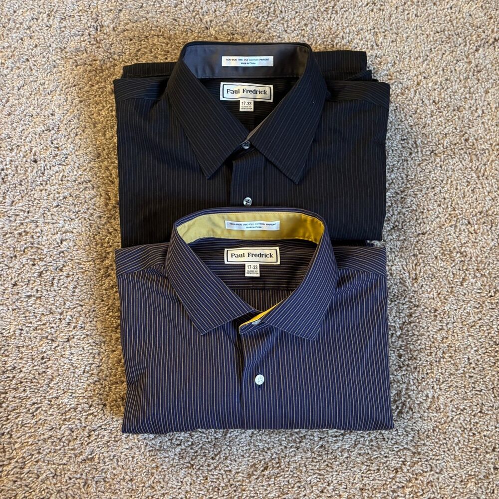 Paul Fredrick Dress Shirts Mens 17 Striped Non-Iron Two-Ply Cotton Pinpoint (2)